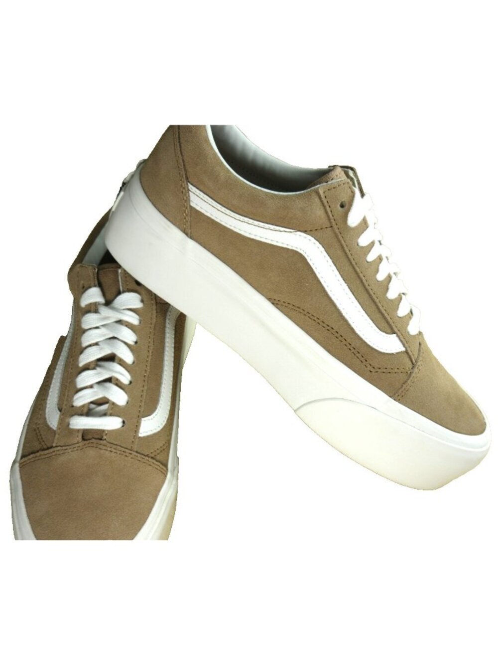 Vans Women's Old Skool Stackform Suede Burro True White Platform Shoes Sizes NIB